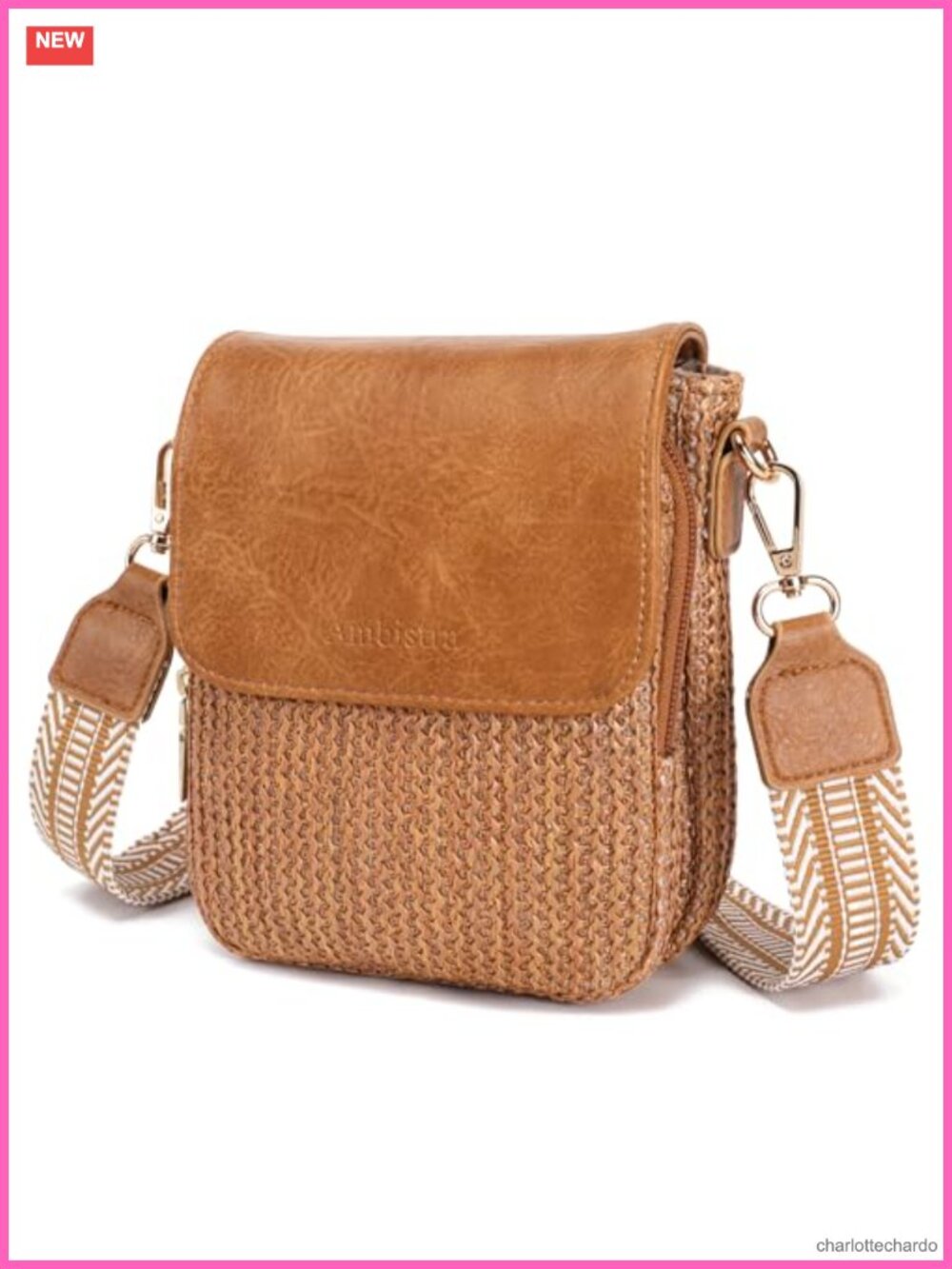 Faux Straw Crossbody Bag RFID Woven Summer Beach Travel Purse